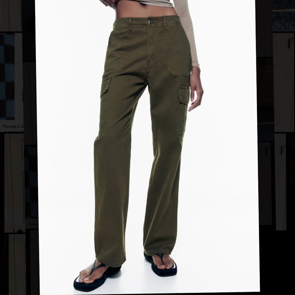 Zara khaki green straight leg cargo pants